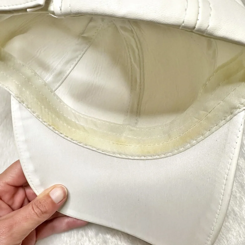 Vera NY Faux Leather Pom Adjustable Cap Hat Off-White Women’s OS